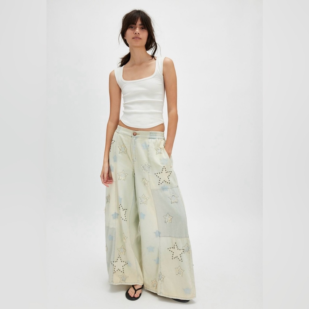 One Teaspoon for Free People Sundae Star wide leg jeans size XL studded stars